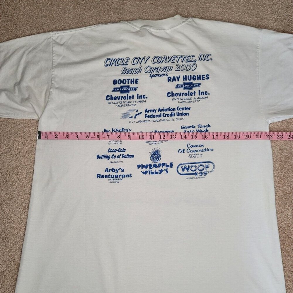 Vintage T Shirt Ss XL White Corvette Circle City Corvettes Beach Caravan 2000's - Picture 6 of 8